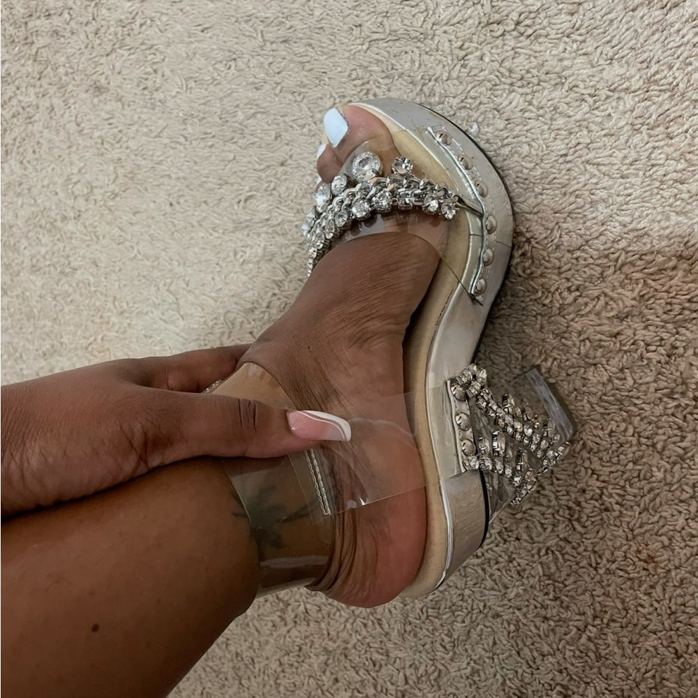 Sugar Thrillz Crystal-Embellished Clear Heels - Picture 4 of 4